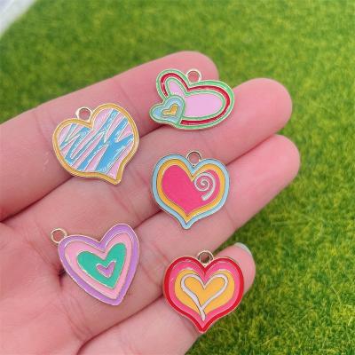 China CLASSIC Heart Pendant Necklace Peach Drip Oil Color Alloy Love Wave Rainbow H103 Dangle Earrings DIY Materials for sale