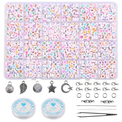 China K010 casual/sporty 4*7mm 24 grid letter acrylic multicolor white alphabet beads set for DIY jewelry making for kids colorful smiley beads kits for sale