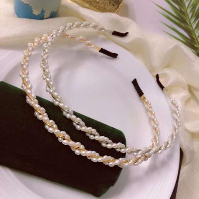 China PEARL 14k gold filled gold and silver two color pearl headband optional rice shaped 3MM ladies pearl twist headband for sale