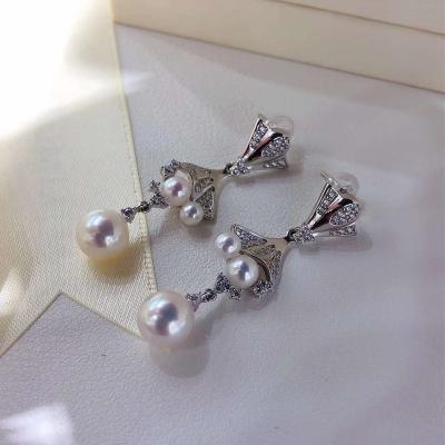 China A N FASHIONABLE S925 sterling silver butterfly earrings three sizes round pearl earrings ladies freshwater pearl earrings for sale