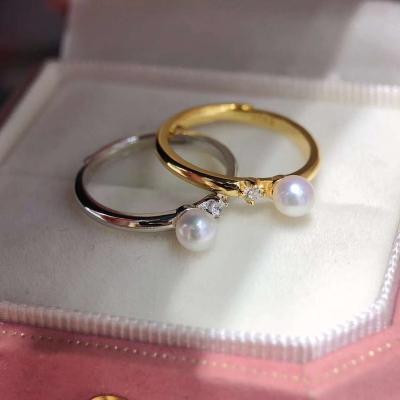 China FASHIONABLE Fine Art Gold and Silver 925 Sterling Silver Ring with 5mm Super Round Freshwater Pearl Ring, Exquisite Ladies Ring for sale