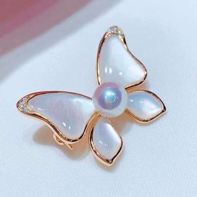 China PEARL Brooch Pendant Dual Use 14K Gold Filled White Freshwater Akoya Pearl Brooch Pendant Shell Butterfly Necklace 7-8mm for sale