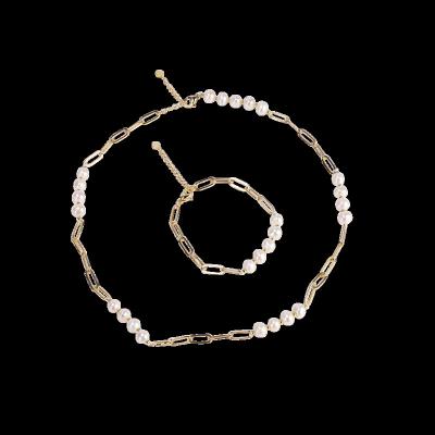 China TRENDY Latest Design Pearl Necklace Bracelet Set Christmas Gift Freshwater Pearl Jewelry Set for sale