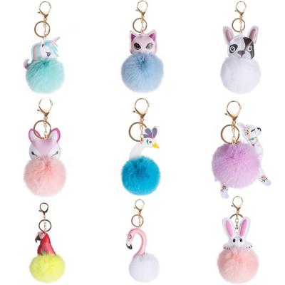 China Cute Animal Keychains Plush Key Chains Key Pendant Creative Gift Bags Pendants Pom Pom Keychains for sale