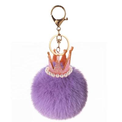 China European Style Environmental Protection Styling Crown Hair Sequined Hair Ball Key Chain Key Pendant for sale