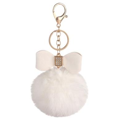 China Hot Sale Environmental Protection Classic With Pu Cute Furry Leather Bow Plush Hair Accessories Rabbit Key Chain For Key Ring Or Car Bag for sale