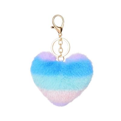 China Fashion Colorful Rainbow Heart Tassel Heart Shape Key Chain New Design Dangling Key Chains Colorful Custom Keychains for sale