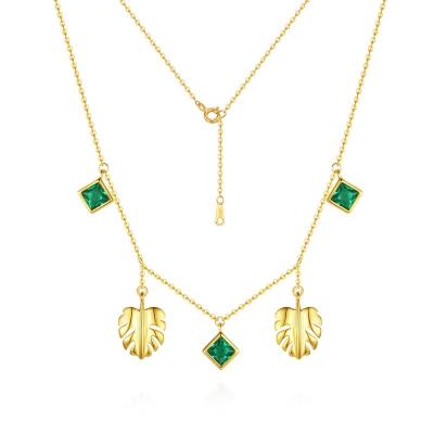 China YINSAKI Jewelry Set CLASSIC Original Luxury Antique Leaf Retro Charm 925 Sterling Silver Turkish Gold Plated Emerald Green Necklace for sale