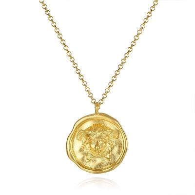 China Vintage YINSAKI Customize 925 18K Gold Plated Circle Coin Handmade Round Medallion Silver Engraved Animal Disc Chain Necklace for sale