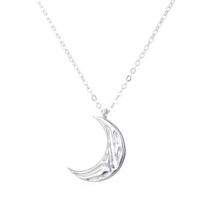 China FASHIONABLE YINSAKI 925 silver texture concave and convex outer moon engraved 18K gold plated necklace for sale