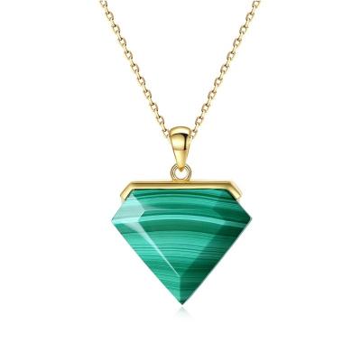 China YINSAKI 925 Sterling Silver Malachite Triangle Geometry Heart Necklace 18K Romantic Pendant Gold Plated Women Jewelry for sale