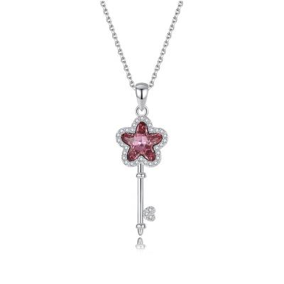 China YINSAKI Romantic Rhodium Plated Gold Necklace 925 Sterling Silver Minimalist Key Pendant 18K Crystal Necklace 14K for sale