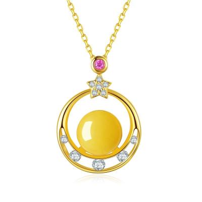 China BOHEMIA YINSAKI Boho Design Jewelry Bohemian Silver 18K Gold Plated Amber Star Coin Pendant Round Charm Necklace for sale