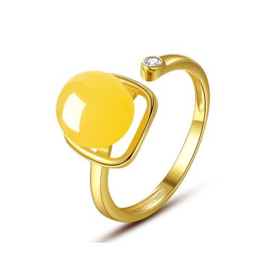 China Vintage YINSAKI 14K 18K Cavity Ring Amber Boho Ring Custom 925 Resizable 22K Yellow Gold Silver Plated Adjustable Ring for sale