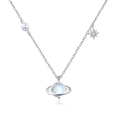 China FASHIONABLE YINSAKI Sterling Silver 925 Star Shell Pearl Natural Moonstone Planet Necklace Original Gold Plated White Gold Plated for sale