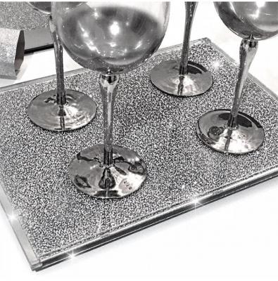 China Viable Luxury Crushed Diamond Placemat Silver Glass Crushed Diamond Coast Coffee Cup Tray Coaster Diamond Crush Large Place Mat for sale