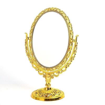 China Customized Retro Mirror Stocked With Stand Plastic Mirrors Table Small Makeup Mirror for sale