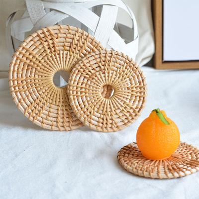 China 2021 Viable Handmade Rattan Bamboo Cloth Mats For Bamboo Mat Tea Set Cup Table Place Mat Straw Woven Mats Classic Coasters for sale