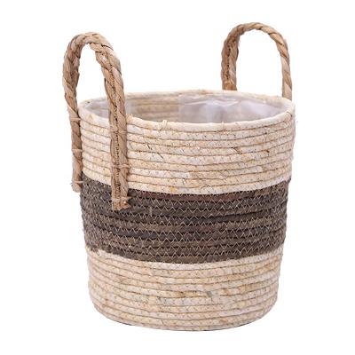 China NEW 2021 Rattan Furniture Handmade Decoration Sustainable Bamboo Straw Woven Basket For Shop Clothes Bamboo Laundry Basket for sale