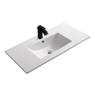 China Modern Fancy Design White Square Shape Ceramic Counter Top Above Sinks Vessel Art Basin for sale