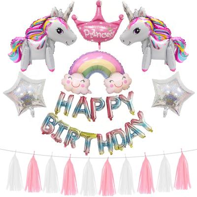 China Foil Best Selling Aluminum Party Unicorn Package Decorative PET Happy Birthday Balloon Set Party Supplies for sale