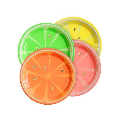 China Fruit Party Paper Plate Paper Cup Paper Towel Tanning Lemon Bronzing Paper Plate Four Colors for sale