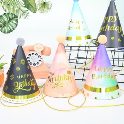 China Paper Hats Children's Birthday Letters Birthday Party Decoration Fur Ball Hats Heaped Party Hats for sale