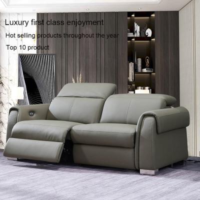 China Latest Furniture European Modern Extendable Living Room Sofas Electric Recliner Leather Sofa Sets With USB And Adjustable Headrest for sale