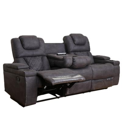 China High Quality Smart Home High Back Gray Remote Control Recliner Sofa (Height) Adjustable Sets With Cross Stitching Line Of Storage Arms And Drinks Cups for sale