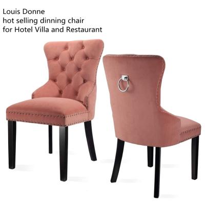 China (Other)Adjustable European Luxury Upholstered Restaurant Dining Chairs Gray Solid Wood Frame Foot Velvet Tufted Fabric Dining Chair for sale