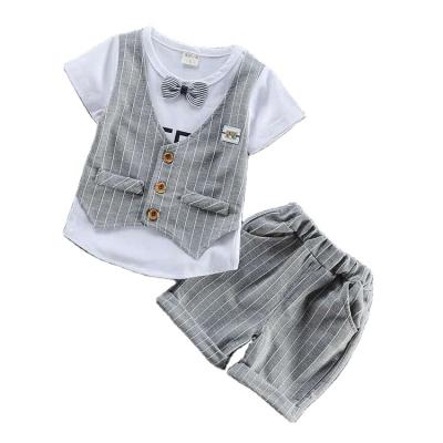 China Latest 1-4Y Kids Boys Summer Breathable Bow Clothes Short Baby Gentleman T-shirt + Pants Toddler Baby Clothing Sets Boy Kids Casual Outfits for sale