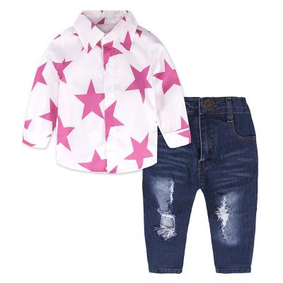 China Children Clothing Set Autumn Teenage Girls Clothes Kids Star Casual Blouse + Jeans 2PCS Suits For Girls Clothes 1-6 Years Old for sale