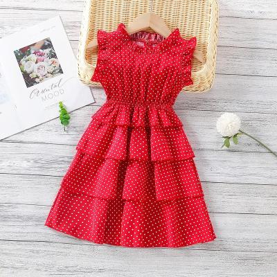 China Breathable Girls Dress New Summer Polka Dot Printed Cake Dress Sweet Toddler Kids Sleeveless Clothes for sale