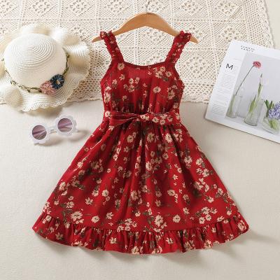 China Breathable Infant Kids Toddler Babies Dress Floral Print Princess Party Sleeveless Dresses Summer Baby Clothes Set for sale