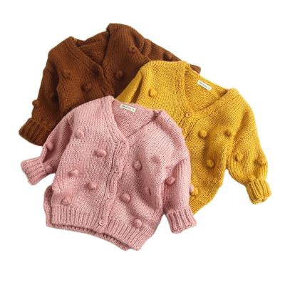 China Winter Kids Clothing Knitted Cardigan Baby Sweater Breathable Children's Sweaters With Pompom Midi Dresses Length Breathable for sale