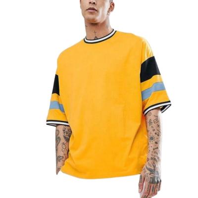 China Street wear of the block color anti-pilling color t-shirt custom fit oversized men's t-shirt gold block men's t-shirt for sale