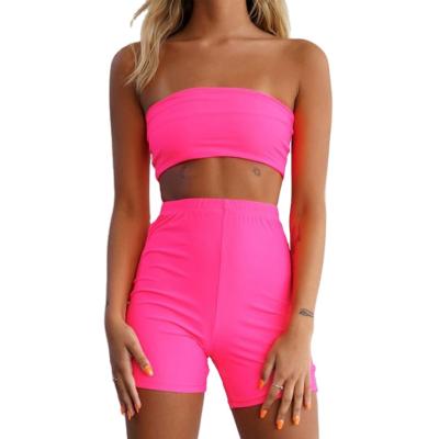 China New 2020 QUICK DRY summer clothing women sports wear crop top biker shorts women set casual tube top shorts set for sale