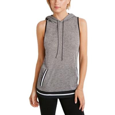 China Fashion anti-shrink top brands stripe-balanced retail women's gym hoodie sleeveless women for sale