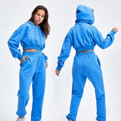 China Breathable Sports Fitness Sweater Set Casual Loose Two-Piece Suit Hong Kong Style Long Sleeve Low-waist Hooded Sweater Women for sale