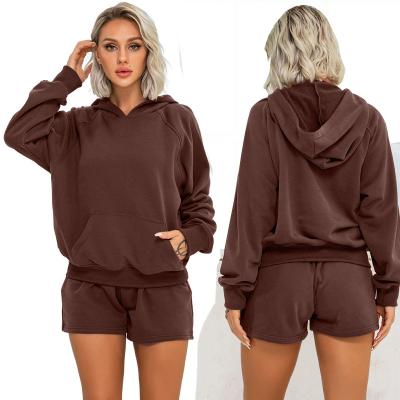 China Breathable Outdoor Loose Hooded Sweatshirt Suit Hip Hop Plus Velvet Front Pocket Sports Loose Sweatshirt Womens Hoodie Shorts for sale