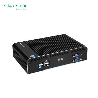 China Industrial Mini Fanless Quad-core z8350 N2840 Fanless Mini PC 2 LAN Port RJ45 RS232 Thin Client PC for sale