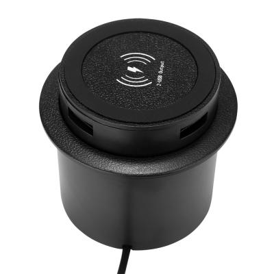 China Qi 10W Table Furniture Wireless Charger In Table 2 USB Port Build In Embeded Wireless Charger Table Top for sale