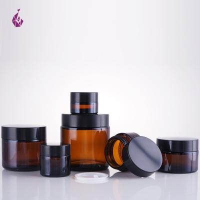 China Amber Glass Jar Custom Printing China Round Containers Skin Care Glass Jar Heat Resistant Skin Care Creams Airtight for sale