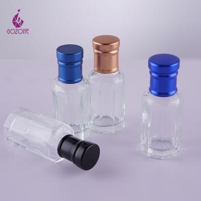 China 6ml 12ml Cosmetic Octagonal Glass Stick Small Arabic Refillable Glass Crystals Empty Oil Perfume Bottles for sale