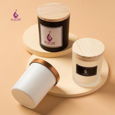 China Gift & Craft Matte Frosted Black Wide Mouth Empty Modern Glass Candle Jars With Wooden Lids for sale