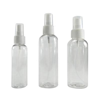 China Personal care factory price custom made 50ml 90ml 100ml round clear empty plastic container spray bottle for sale