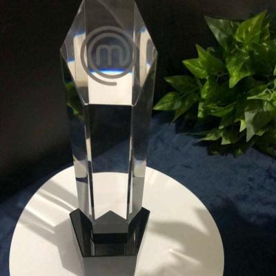 China Health care institute glass trophy FH-00672 award crystal plaque with black base crystal trophy for sale