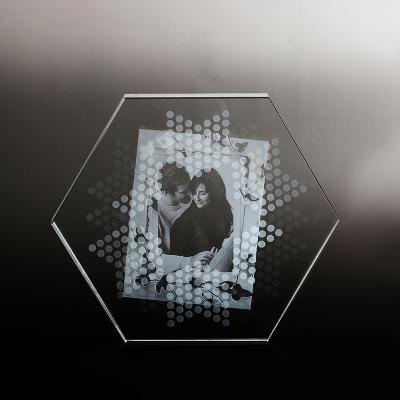 China China cheap clear empty crystal photo frame sublimation 3d hexagon laser engraving crystal cube rotating k9 pictures for wedding gift for sale