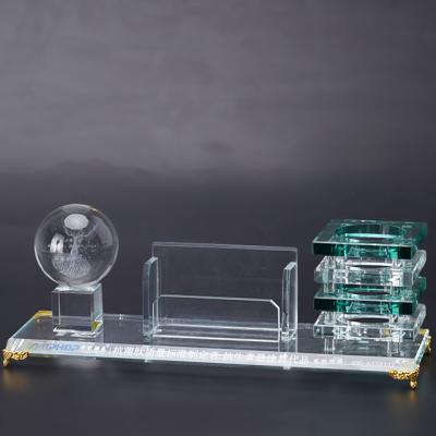 China China Customized Corporate Business Crystal Three-piece Gift Stand Wholesale Card Holder Pen Holder Crystal Pen Holder for sale