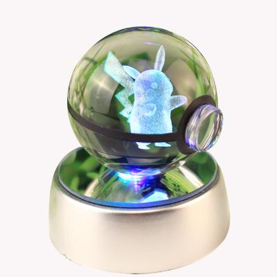 China 2022 Dropshipping China Customizable Wholesale 3D Crystal Engraving Wobbuffet Pok Monday Ball With LED Opal Base For Birthday Gift for sale